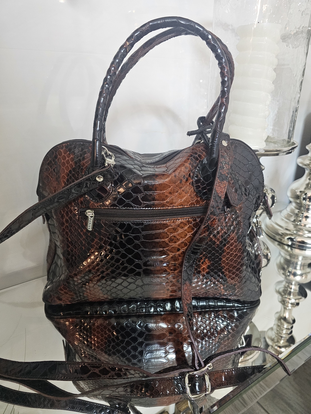 Danier Black and Brown Genuine Leather -Snake Satchel - Picture 2 of 6
